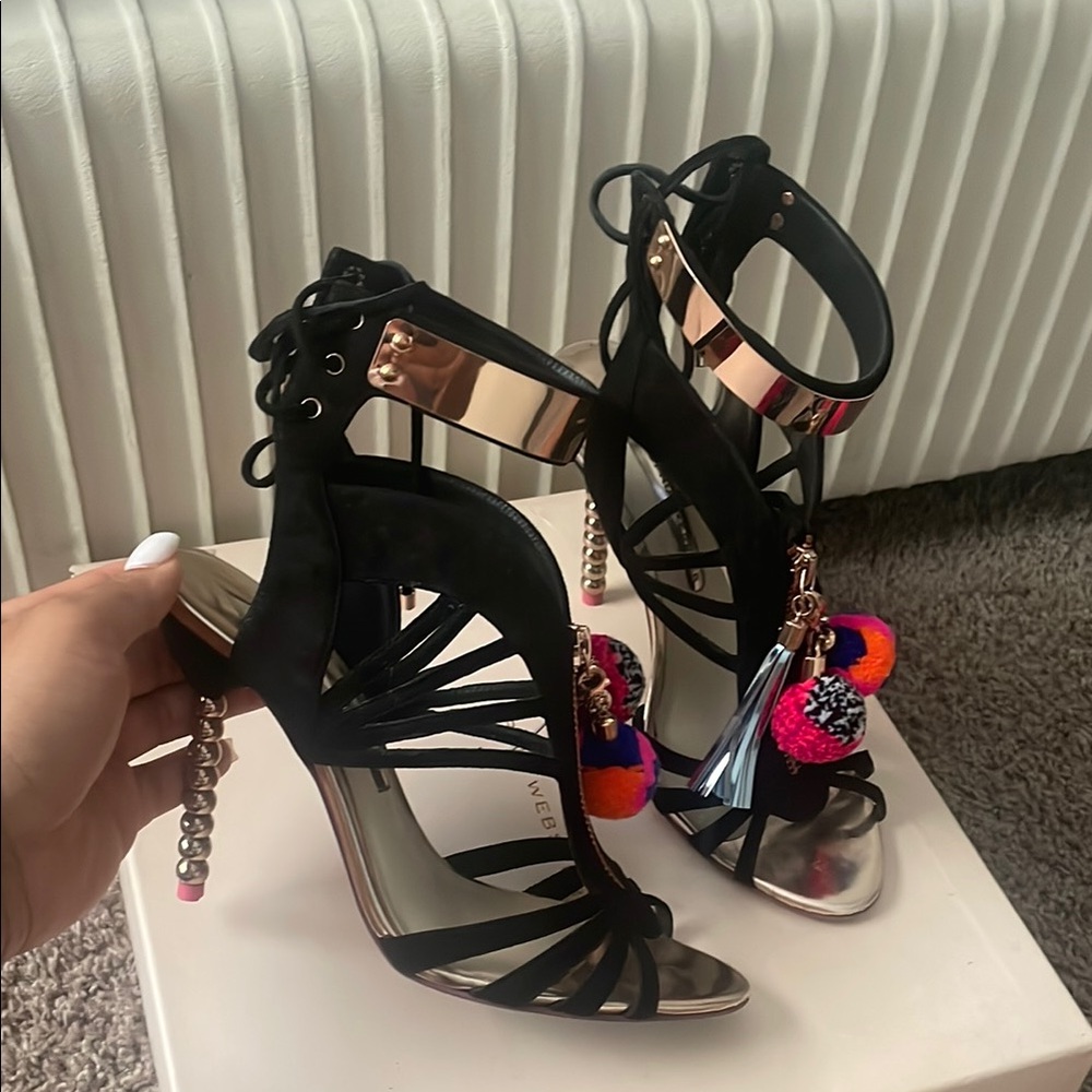 Sophia Webster Black Yasmina Pom Pom Sandal